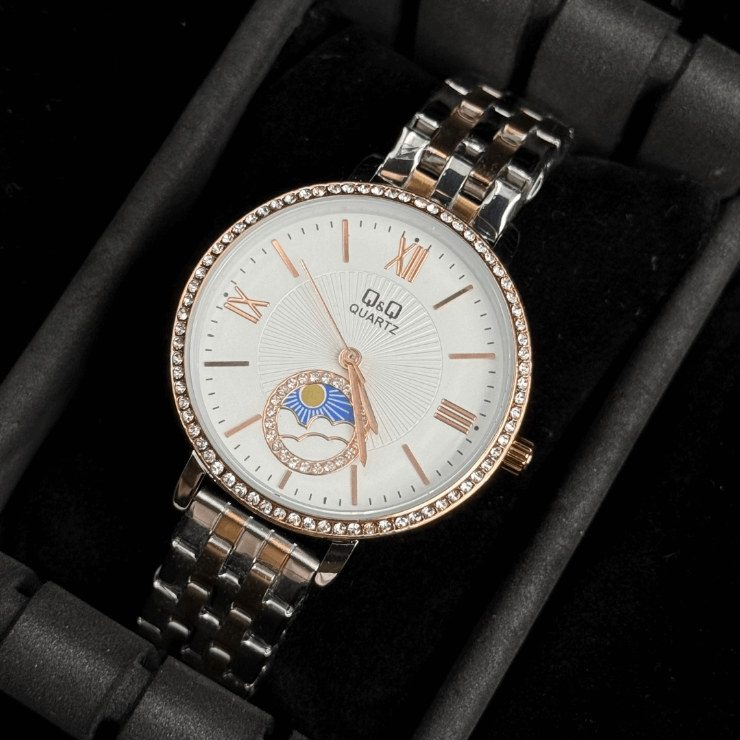 QYQ Mujer Sun Bicolor Oro Rosa Tablero Blanco