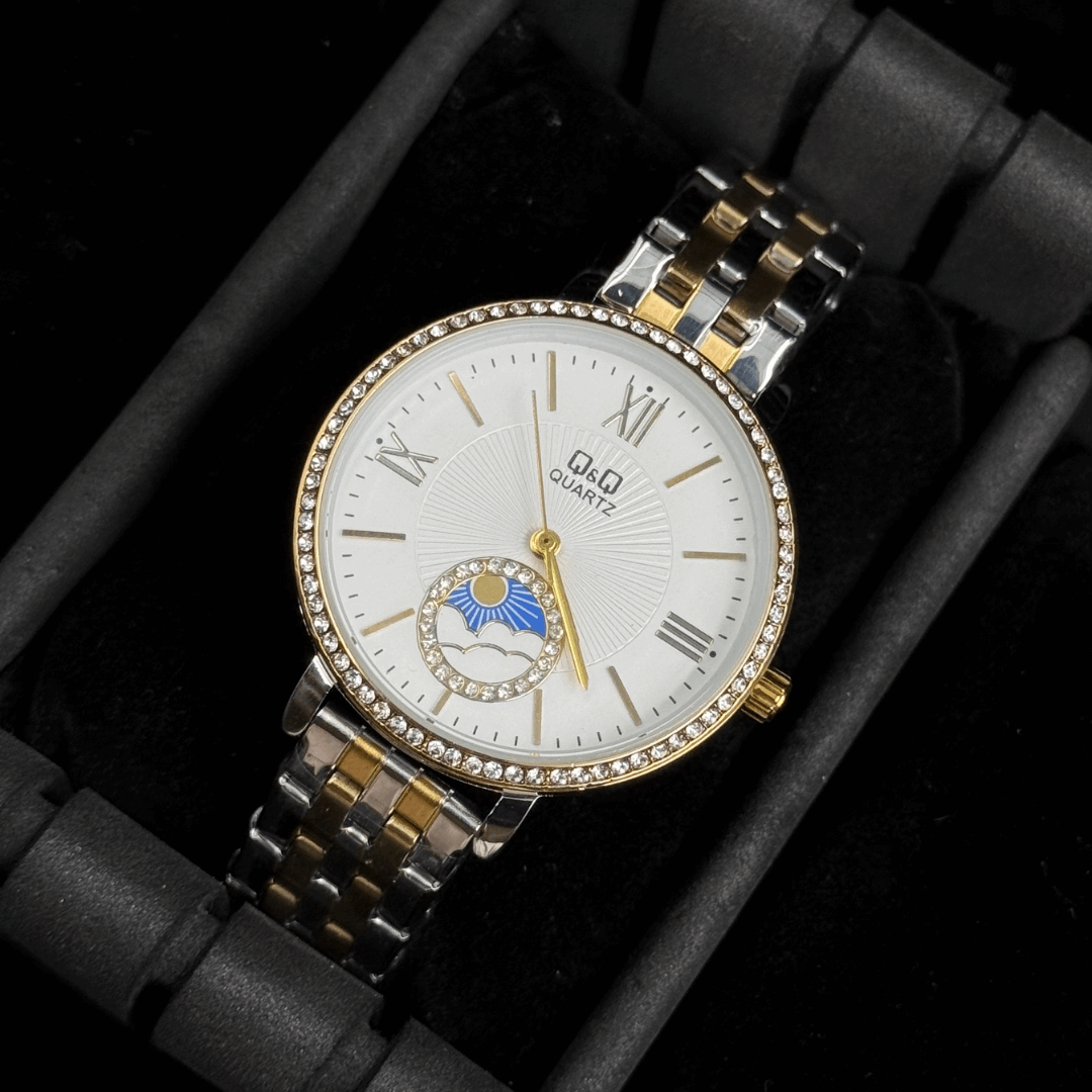 QYQ Mujer Sun Bicolor Dorado Tablero Blanco