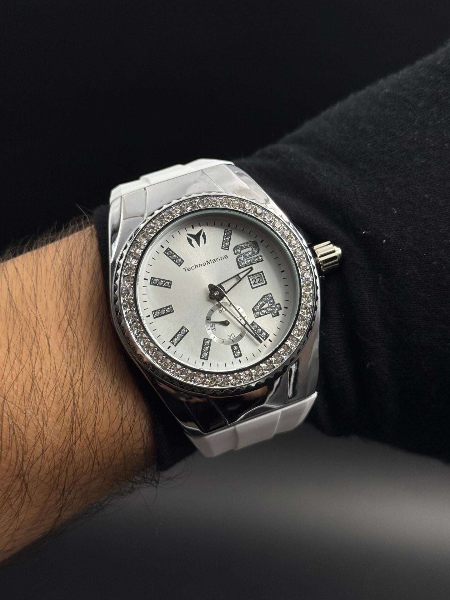 Tchmrnr Monogram 24 Blanco Circones Tablero Plateado Plateado