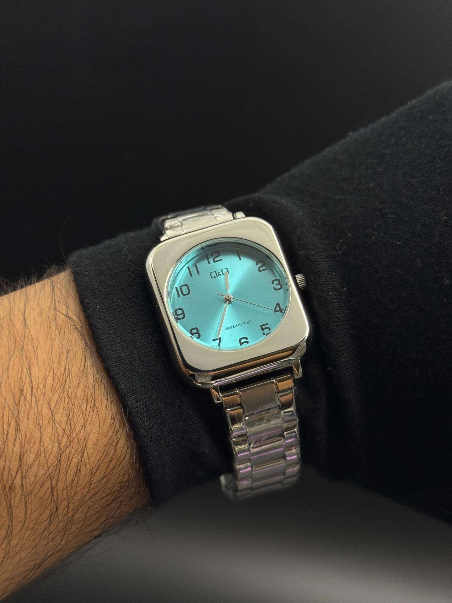 QYQ Mujer Cuadrado Nm Plateado Tablero Azul