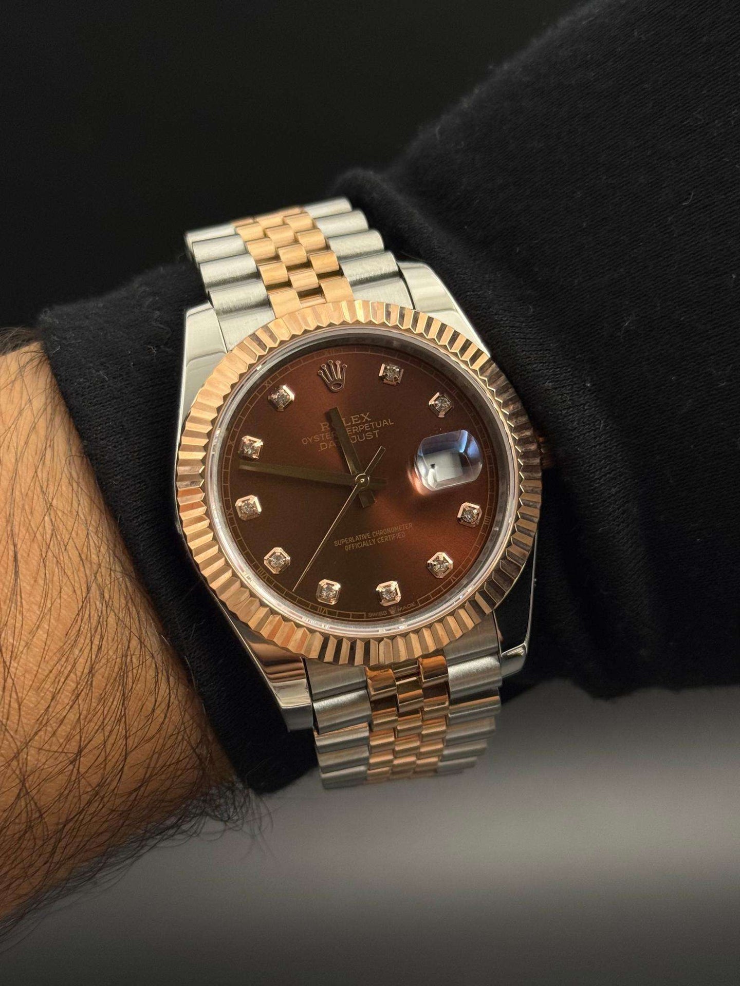Rlx DateJust Exclusive Bicolor Tablero Chocolate Con Circones