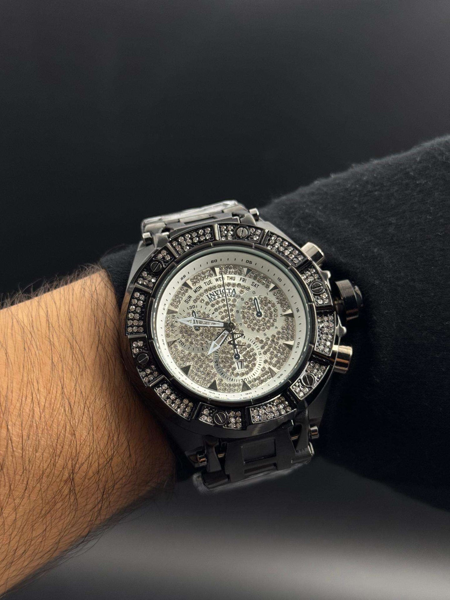 Invct Crono Circones Negro Tablero Plateado