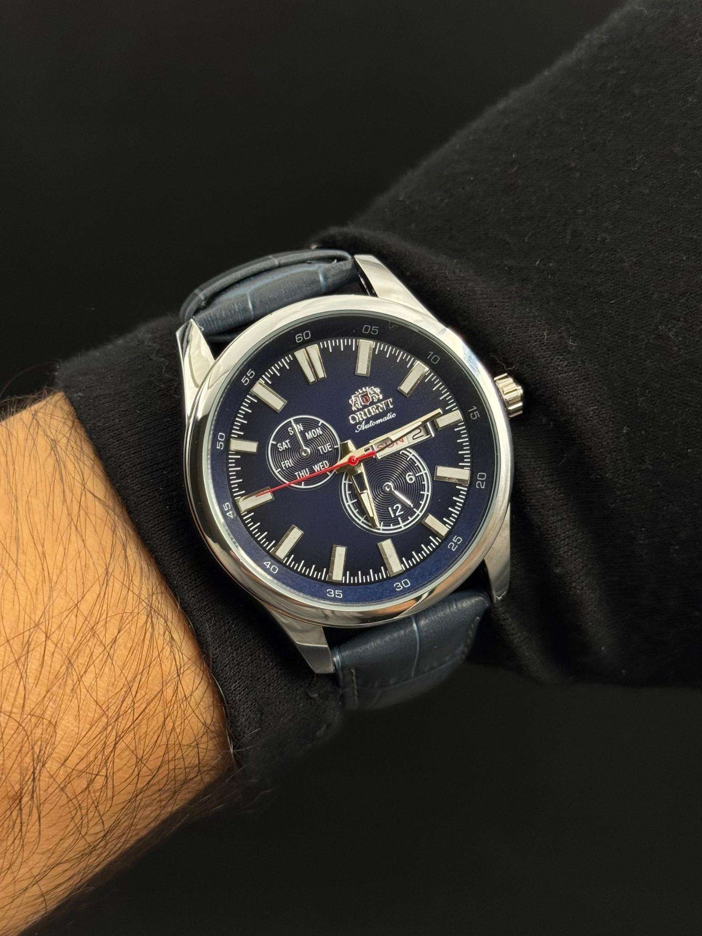 Ornt Cronógrafo Cuero Azul Tablero Azul Plateado