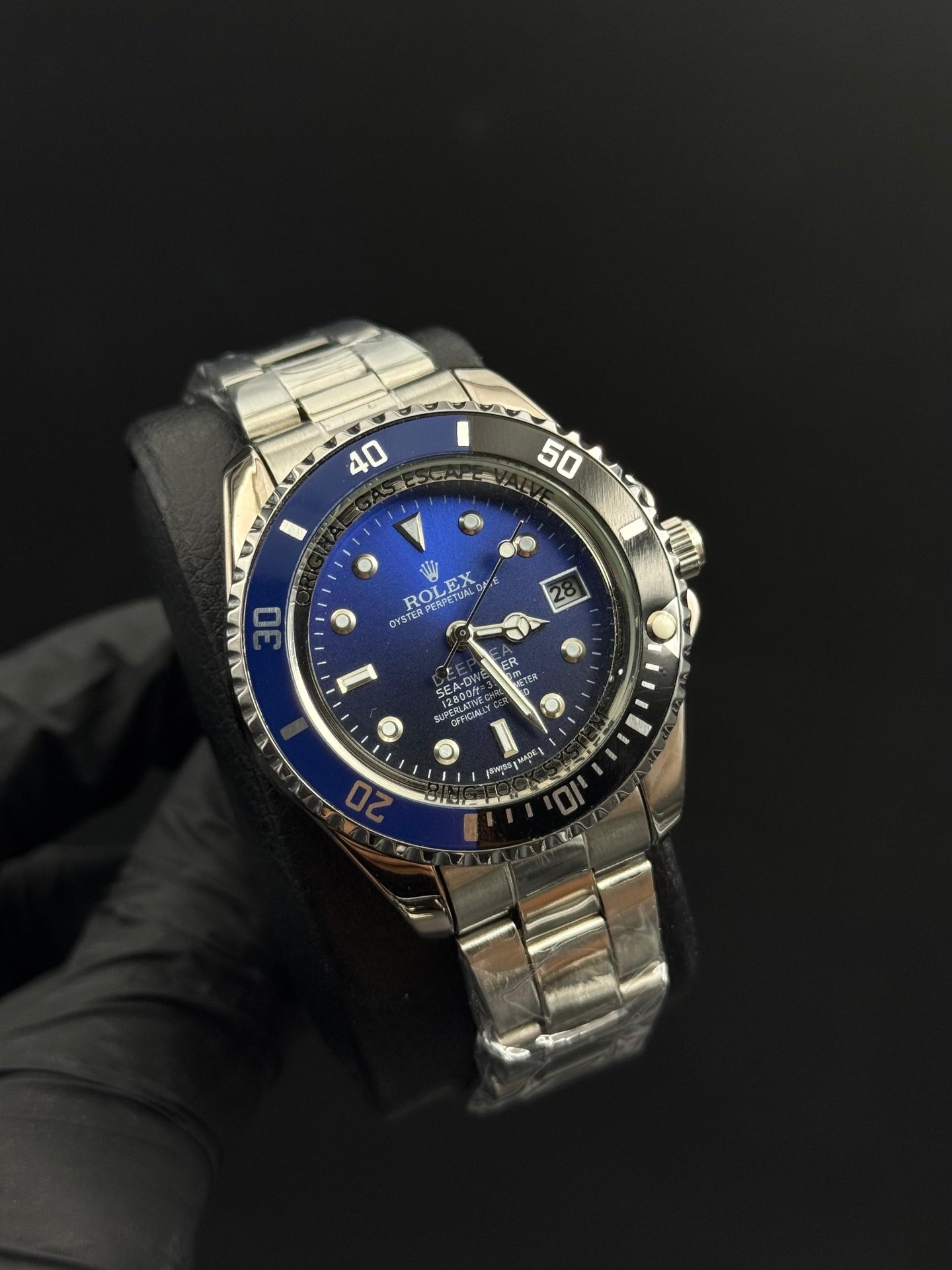 Rlx Submariner Mujer Plateado Tablero Azul Negro Bisel Azul Negro