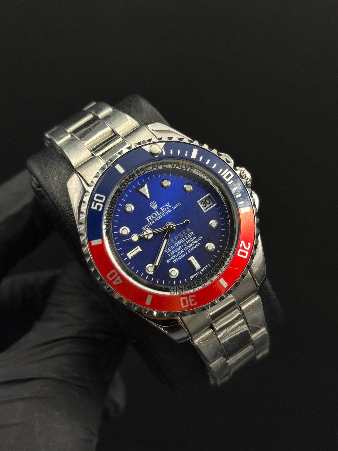 Rlx Submariner Mujer Plateado Tablero Azul Negro Bisel Rojo Azul