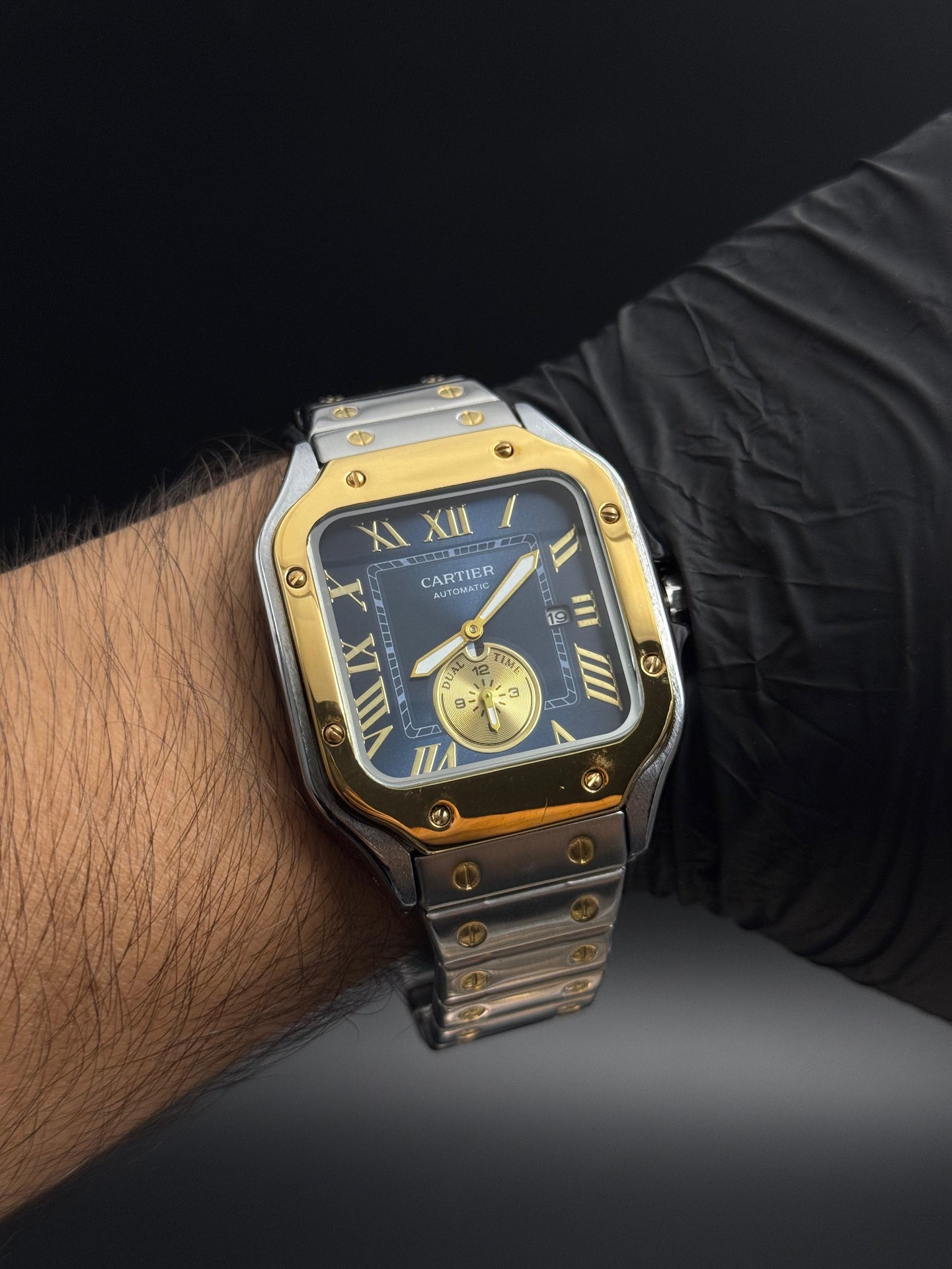 Crtr Crono Metalico Plateado Tablero Azul Dorado