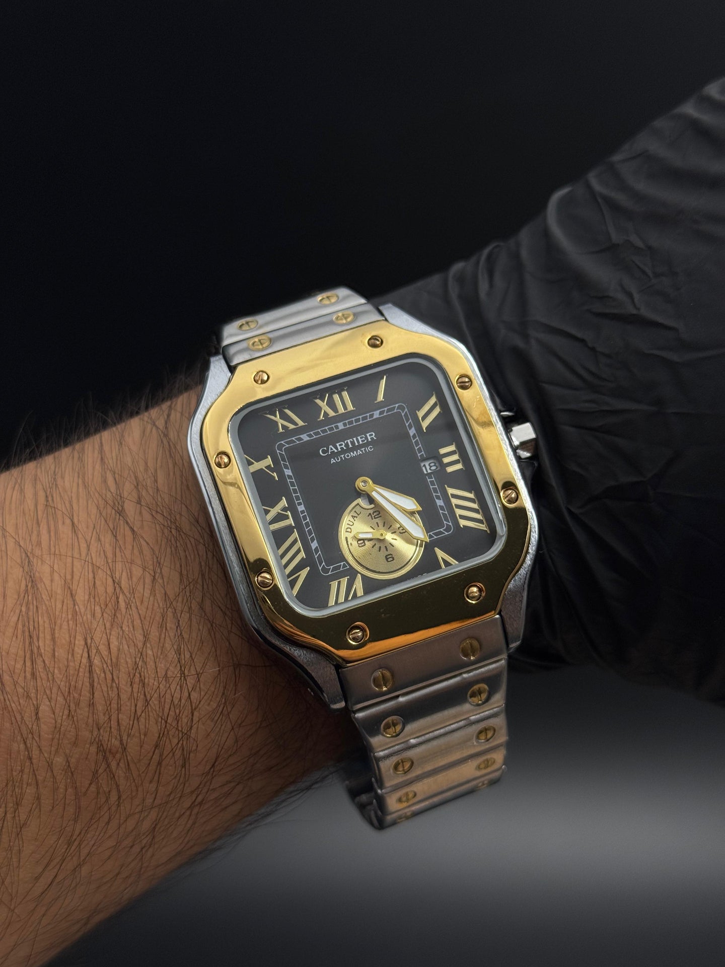 Crtr Crono Metalico Plateado Tablero Negro Doradop