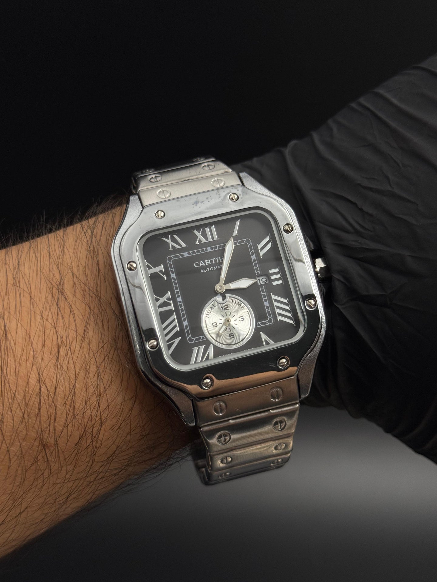 Crtr Crono Metalico Plateado Tablero Negro