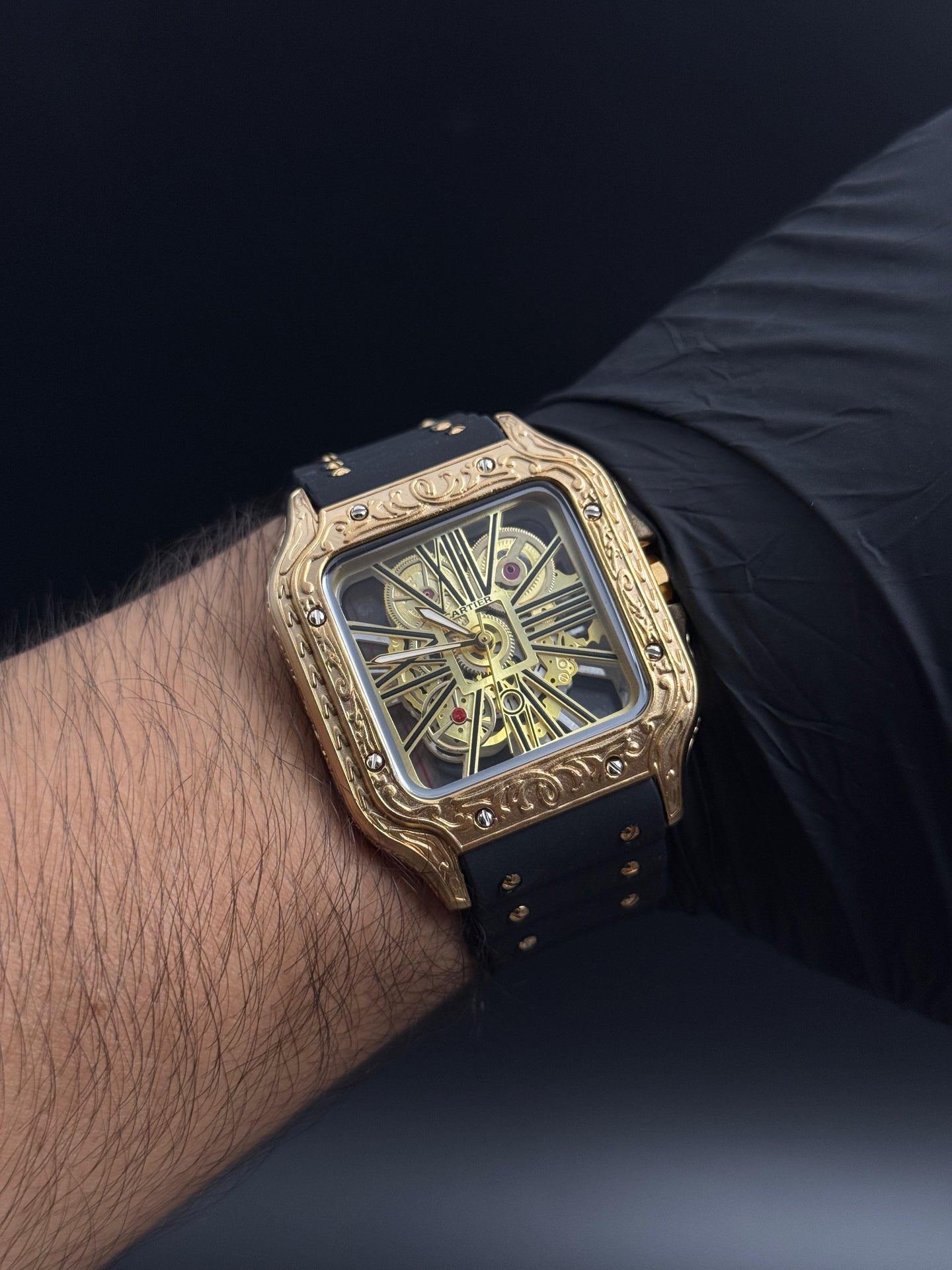 Crtr Santos Tallado Negro Tablero Dorado Negro Dorado