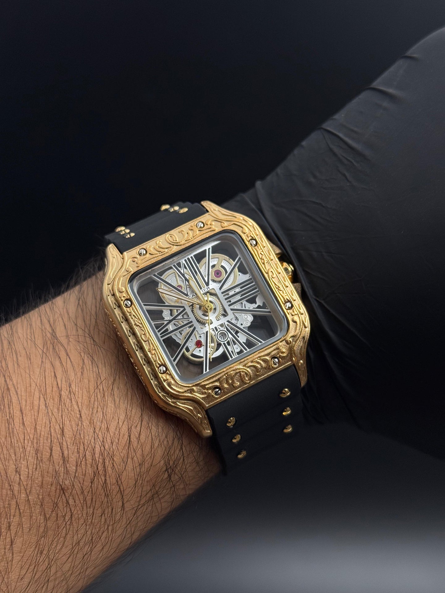 Crtr Santos Tallado Negro Tablero Plateado Dorado