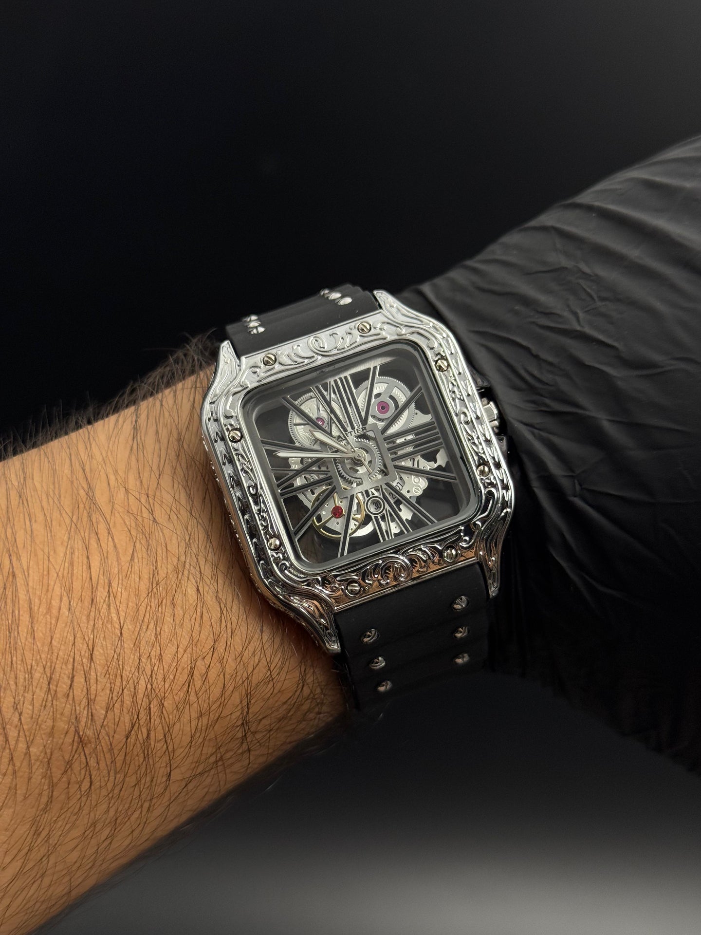 Crtr Santos Tallado Negro Tablero Plateado Negro Plateado