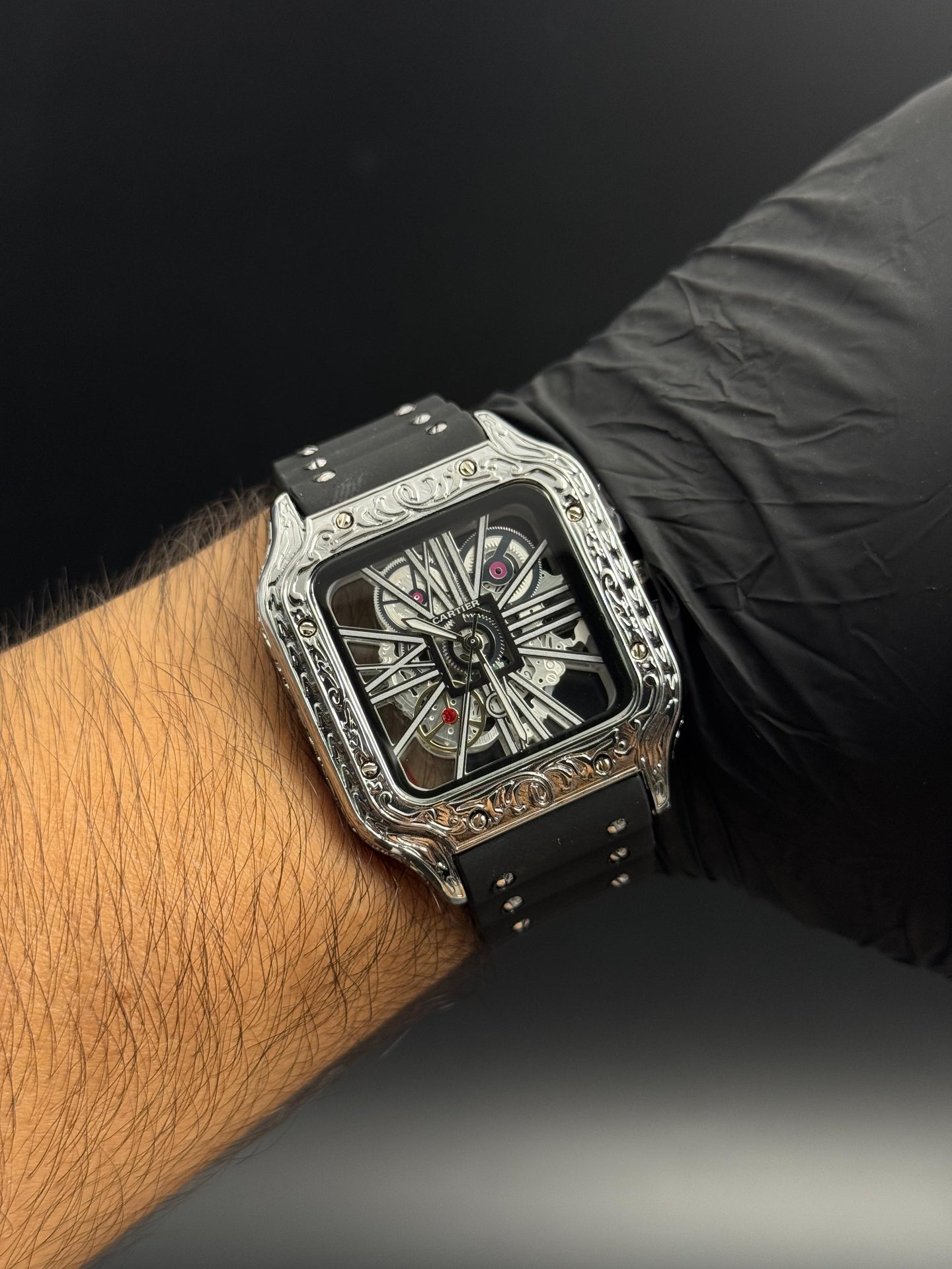 Crtr Santos Tallado Negro Tablero Plateado Plateado