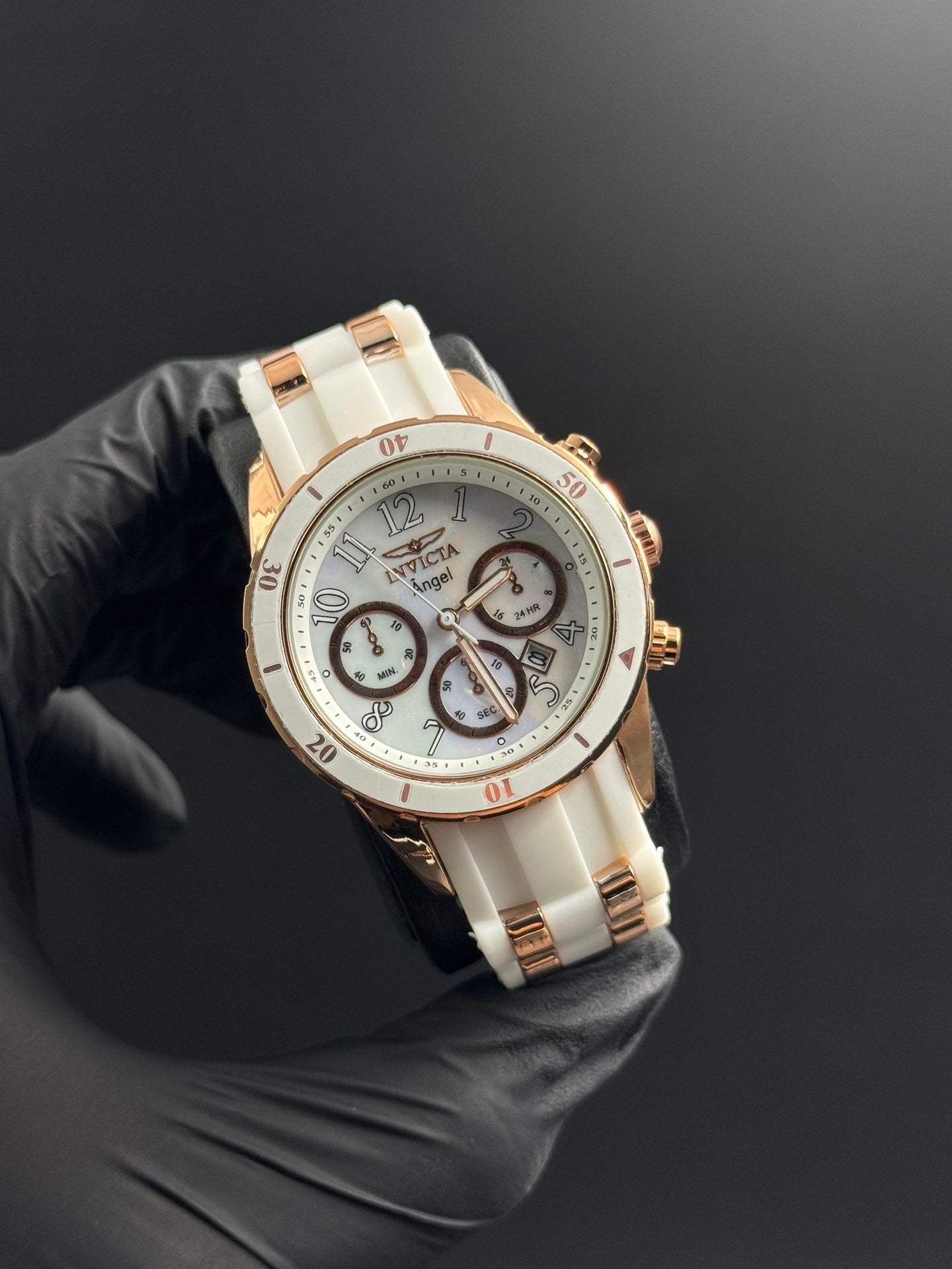 Invct Mujer 12H Goma Blanca Tablero Blanco Oro Rosa