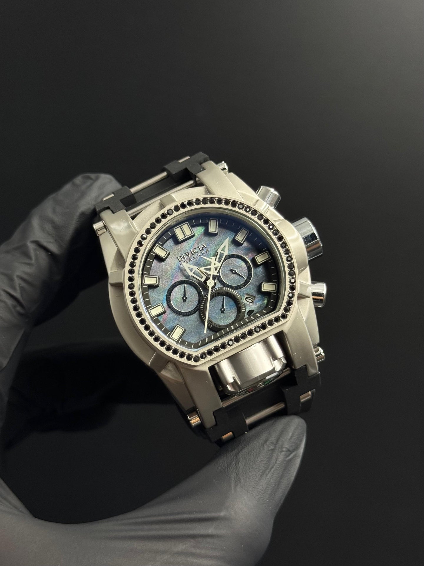 Invct Mujer Circones Goma Negra Tablero Azul Plateado