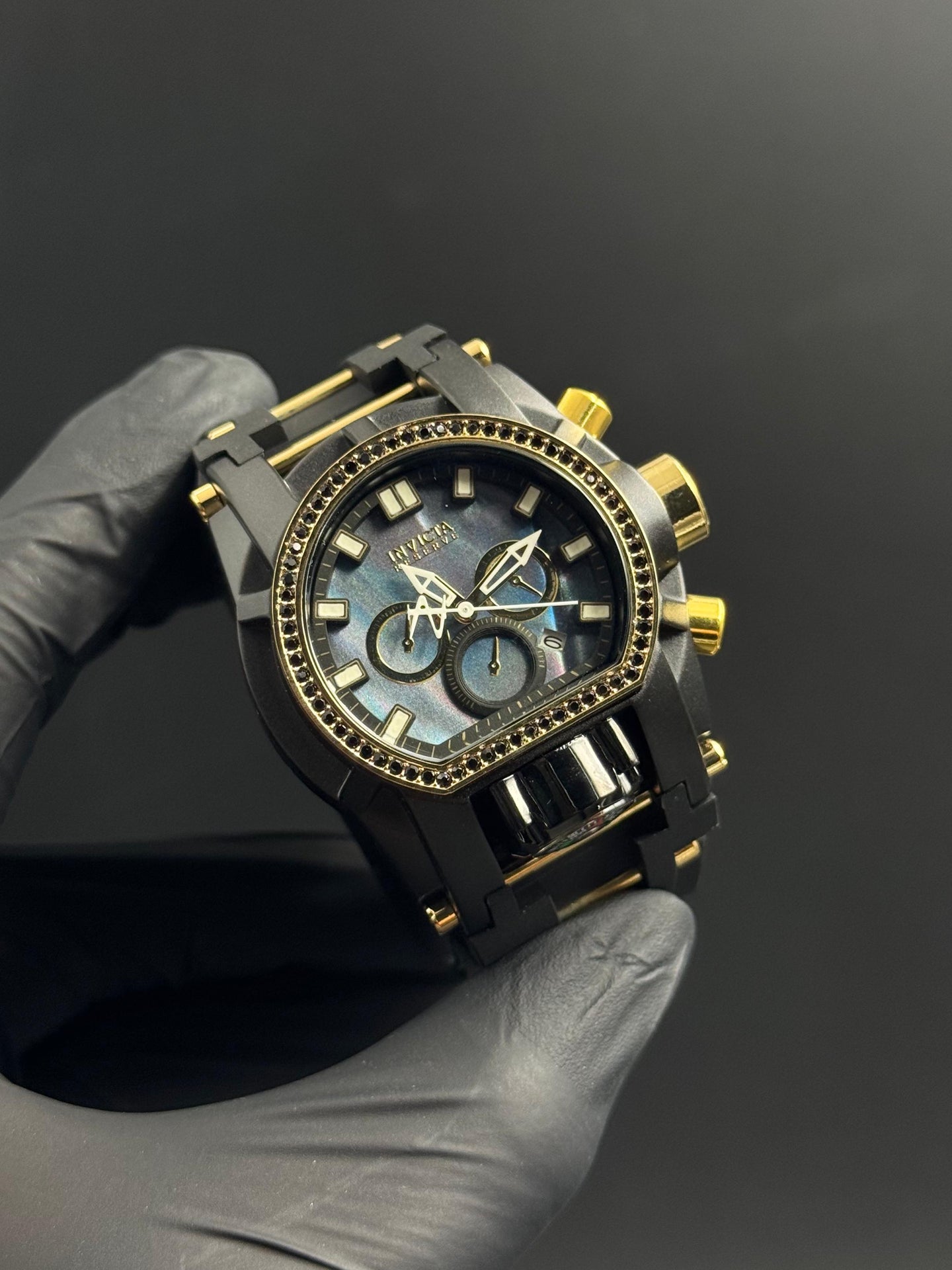 Invct Mujer Circones Goma Negra Tablero Azul Negro Dorado