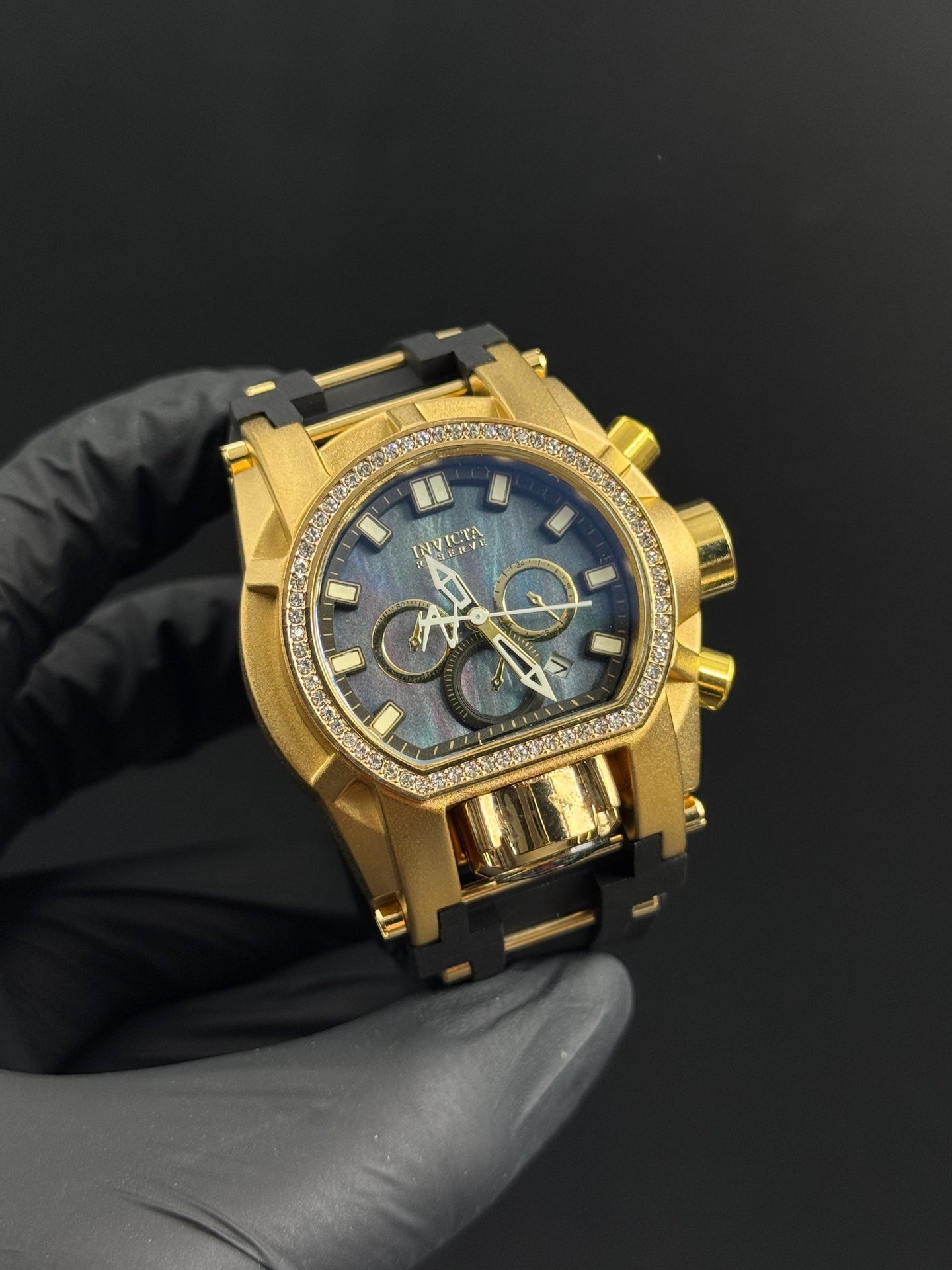 Invct Mujer Circones Goma Negra Tablero Azul Dorado Blanco