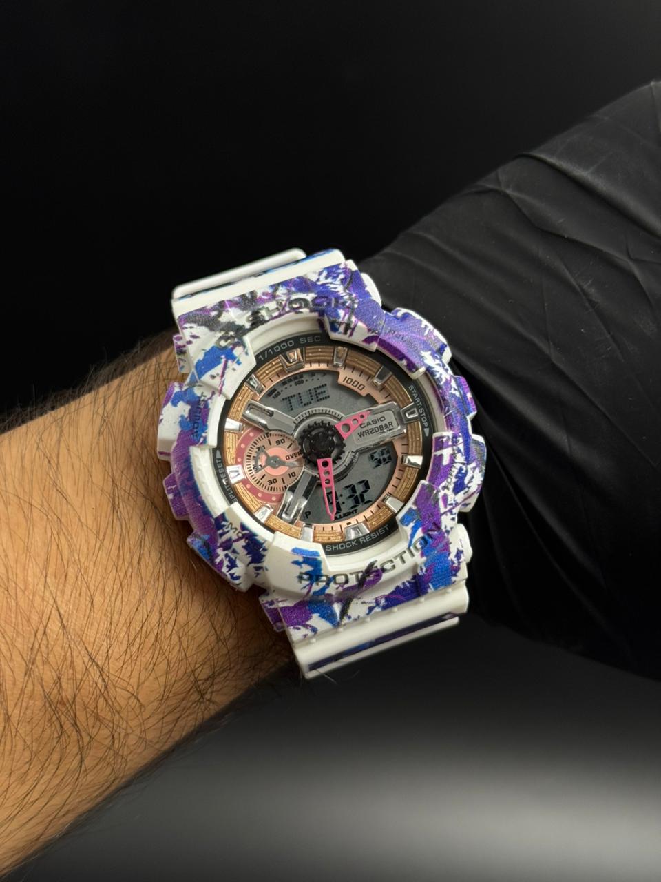 G-shck World Time Bicolor Azul Blanco Tablero Oro Rosa